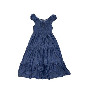 Lapis Anthropologie Blue Cap Sleeve Tiered Ruched Midi Women's Dress Size XL